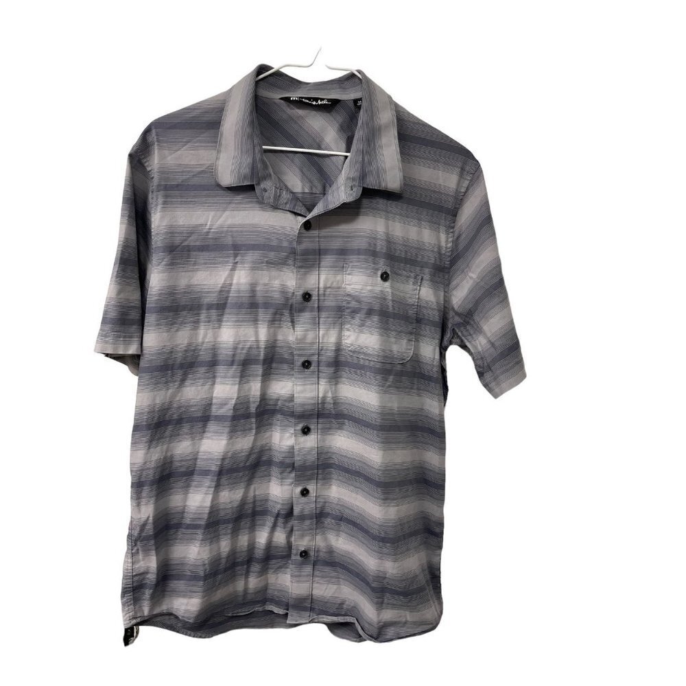 Travis Mathew Shirt Mens Blue Button Up Short Sleeve Stretch Golf Striped Size M
